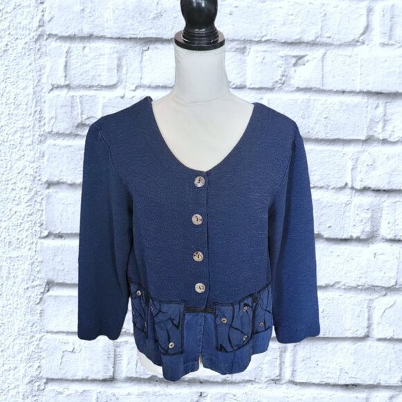 Earth Song Blue Knobby Fabric Button Down Business Casual Jacket in Size 10 - Picture 1 of 5